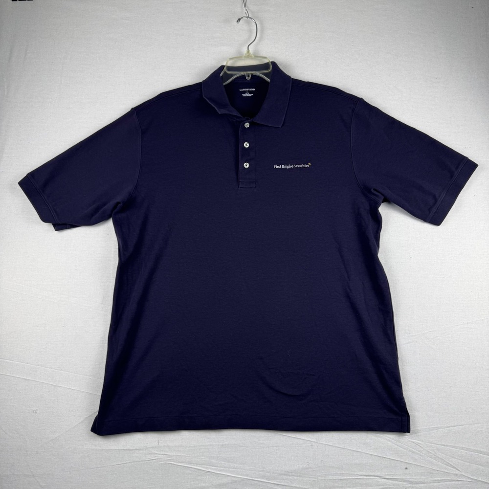 Lands End Mens Navy Blue Pima Cotton First Empire Securities Polo Shirt Large